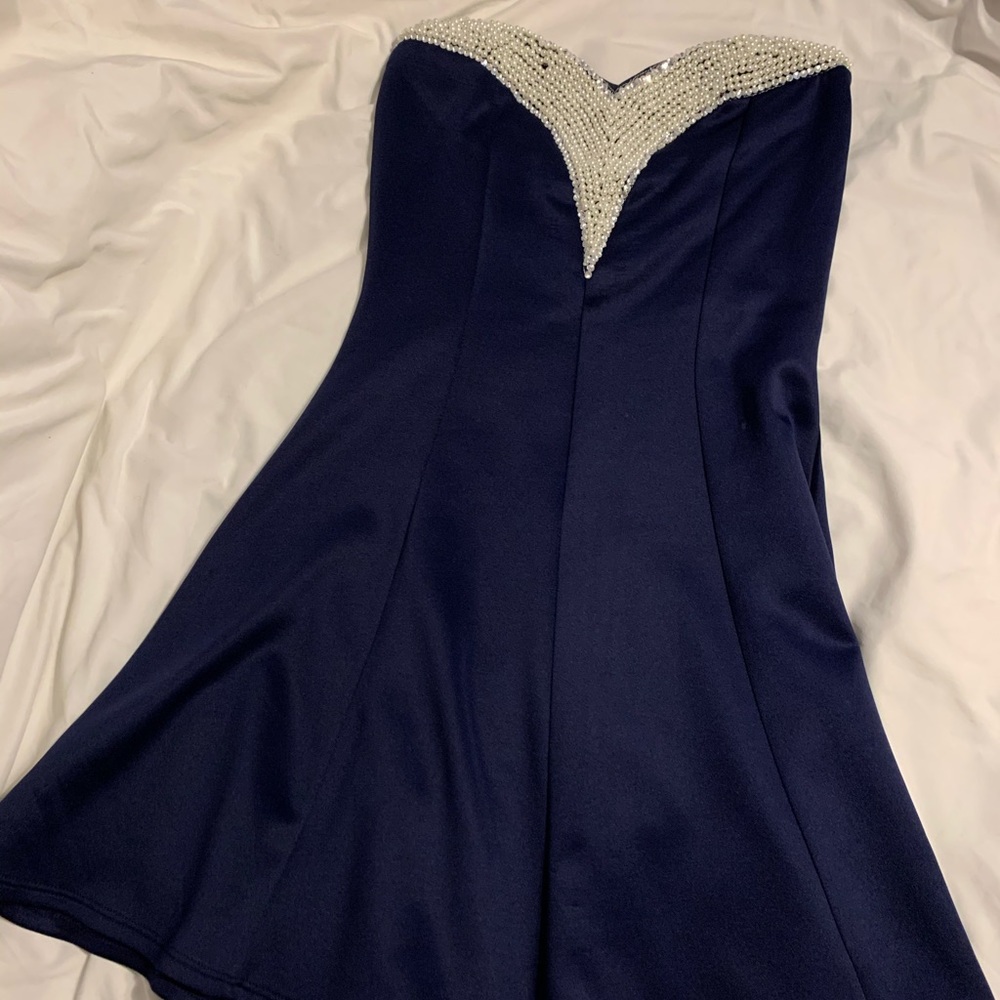 Navy blue and pearl holiday / fancy cocktail dress